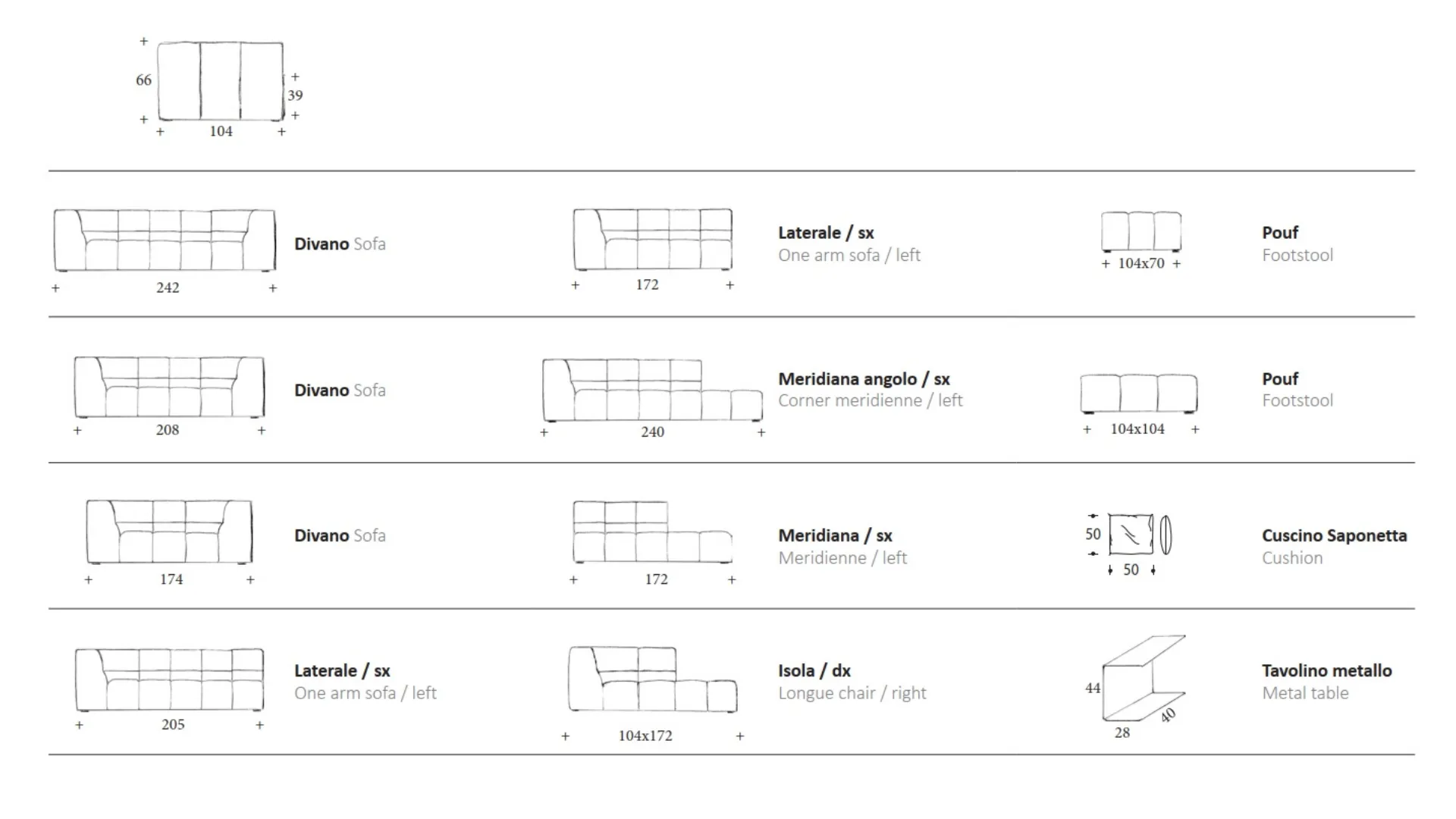 Softy sofa technical sheet